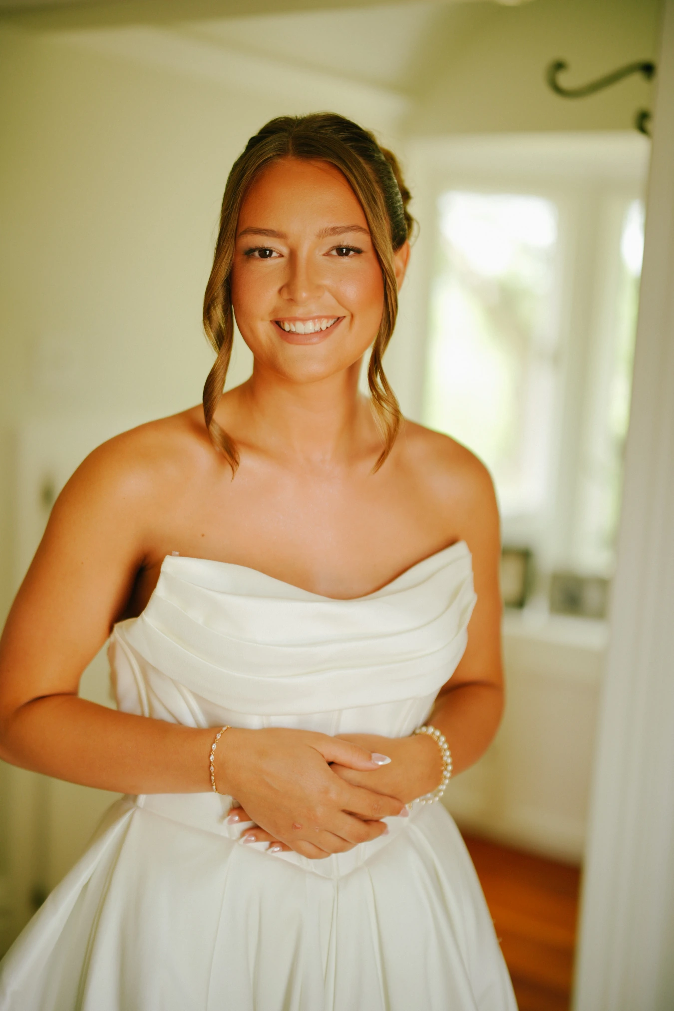 Amy indoor posing at Amy and Teddy's North Dakota farm wedding by Megaset Weddings