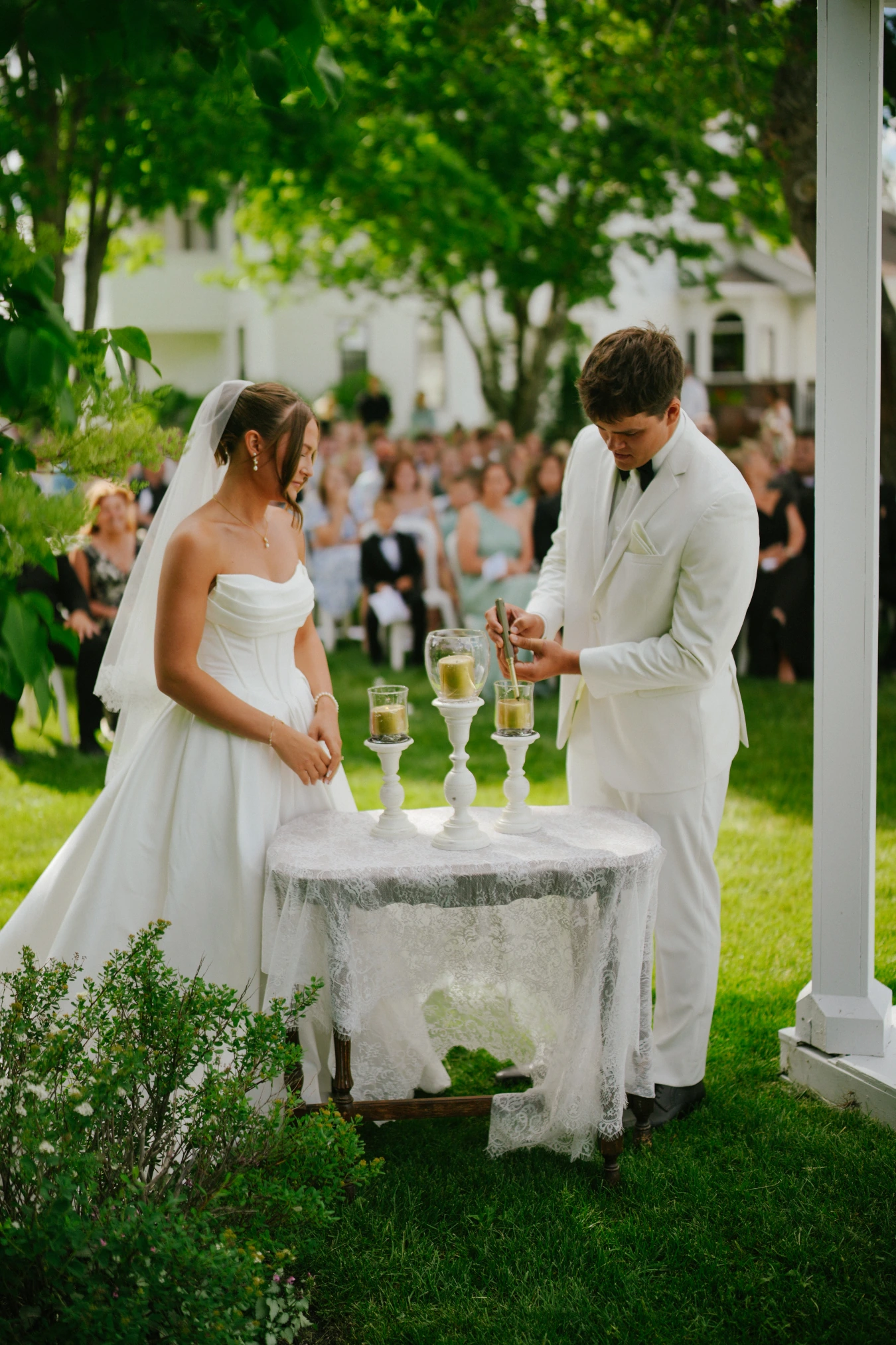 Amy and teddy champagne ceremony at Amy and Teddy's North Dakota farm wedding by Megaset Weddings